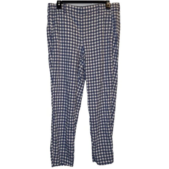 J. Jill Linen Stretch Blue White Checked Pull On Cropped Pants Stretch Med Tall - Picture 1 of 11